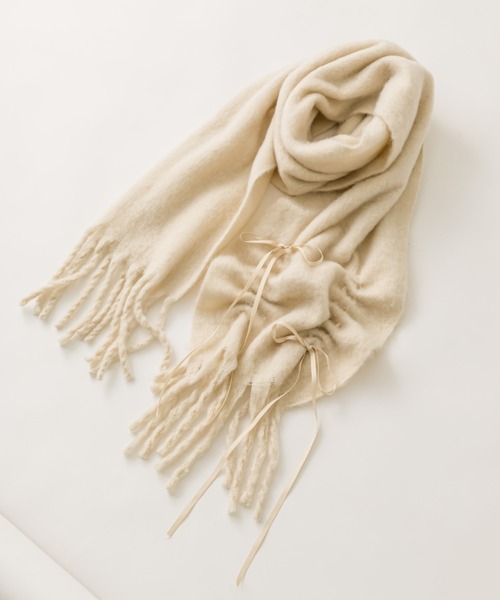 OLIVE des OLIVE（オリーブデオリーブ）の「ドロストリボンブークレマフラー（ストール/ショール・レディース・チャコールグレー/サックスブルー/アイボリー・FREE）」の21枚目の写真