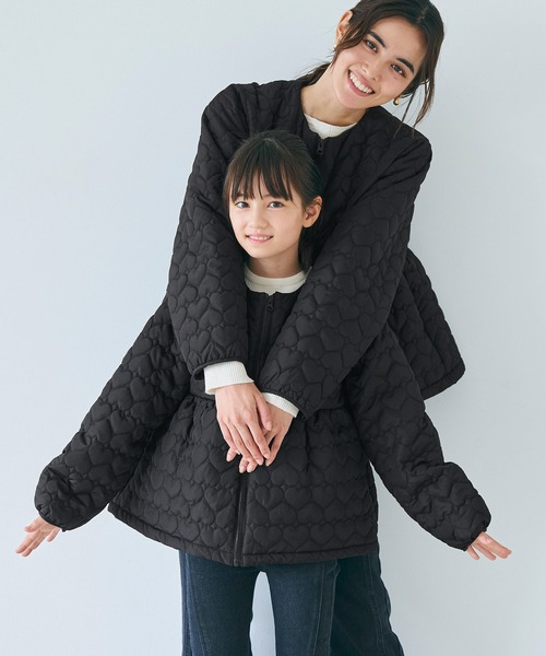 キッズ 親子お揃い 撥水加工 ハートキルティングギャザージャケット