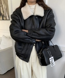 Chick（チック）の「Boa Liner Fake Leather Blouson / 襟ボア レザー