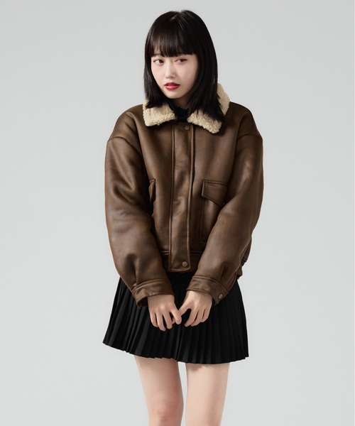 BUMP OF CHICKEN ボアジャケット セール】Boa Liner Fake Leather Blouson / 襟ボア レザー