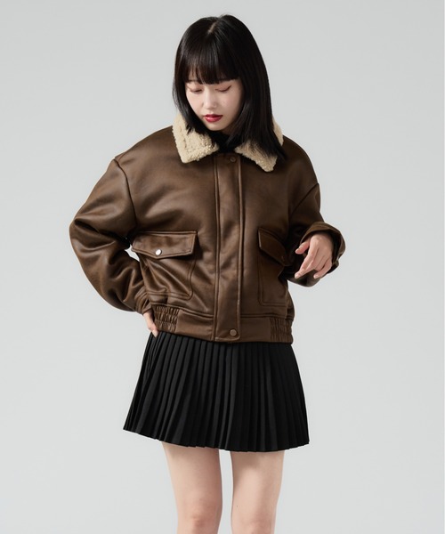 Chick（チック）の「Boa Liner Fake Leather Blouson / 襟ボア レザー