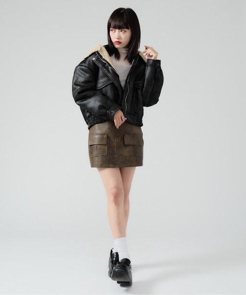 HALB ボア レザージャケット boa biker jacket 00s Boa Liner Fake Leather Blouson / 襟ボア レザージャケット（ブルゾン