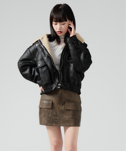 Chick（チック）の「Boa Liner Fake Leather Blouson / 襟ボア レザージャケット（ブルゾン・レディース・ブラック/ブラウン・FREE）」の8枚目の写真
