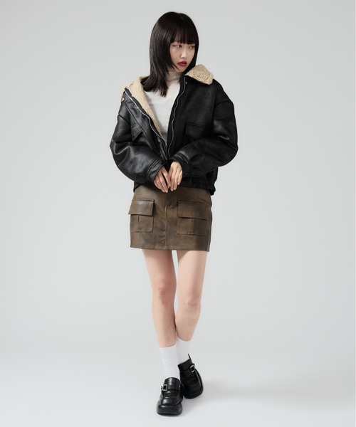 Chick（チック）の「Boa Liner Fake Leather Blouson / 襟ボア
