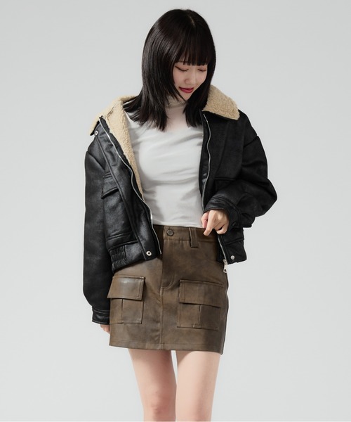 トルコ製　本革　リアルレザー　配色切替ボンバージャケット　ネイティブ柄袖　襟ボア LIUGOO 本革 襟ボアダブルライダース レディース リューグー