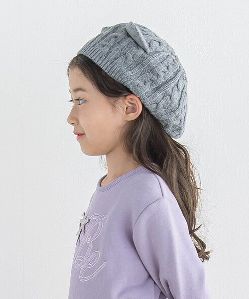 BeBe（ベベ）の「【お揃い】ネコ耳ニットベレー帽(48~56cm)（ハンチング/ベレー帽・キッズ・グレー/ピンク・S/M）」の6枚目の写真