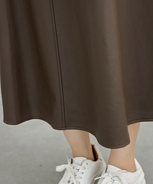 セール】ハイウエスト レザー調 Aライン ミディ丈 スカート