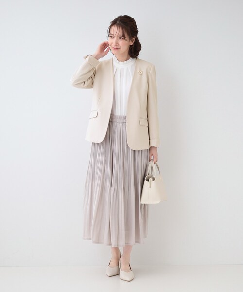 SHOO・LA・RUE(シューラルー)の「【洗える/S-3L/セットアップ可】セレモニーや通勤に カットジョーゼット Vネックジャケット(ノーカラージャケット・レディース・ブラック/ネイビー/ナチュラル・05/04/03/02/01)」の18枚目の写真