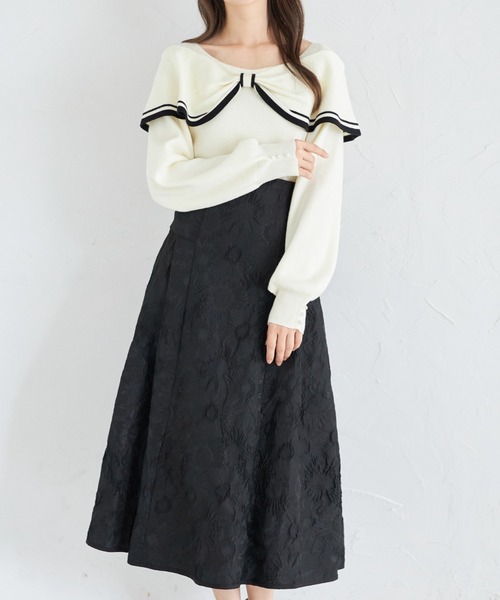 tocco closet(トッコ クローゼット)の「袖口パール付き前後2WAY配色リボンニットプルオーバー(ニット/セーター・レディース・アイボリー/ピンク・M)」の5枚目の写真