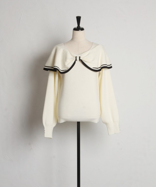 tocco closet(トッコ クローゼット)の「袖口パール付き前後2WAY配色リボンニットプルオーバー(ニット/セーター・レディース・アイボリー/ピンク・M)」の12枚目の写真