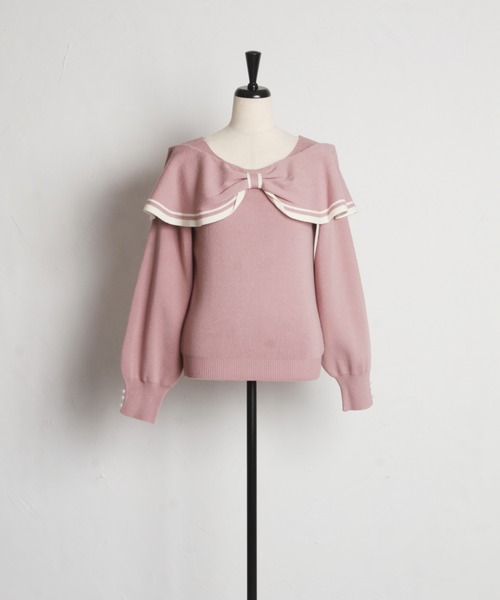 tocco closet(トッコ クローゼット)の「袖口パール付き前後2WAY配色リボンニットプルオーバー(ニット/セーター・レディース・アイボリー/ピンク・M)」の13枚目の写真