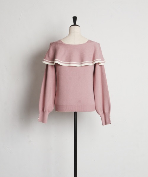 tocco closet(トッコ クローゼット)の「袖口パール付き前後2WAY配色リボンニットプルオーバー(ニット/セーター・レディース・アイボリー/ピンク・M)」の15枚目の写真