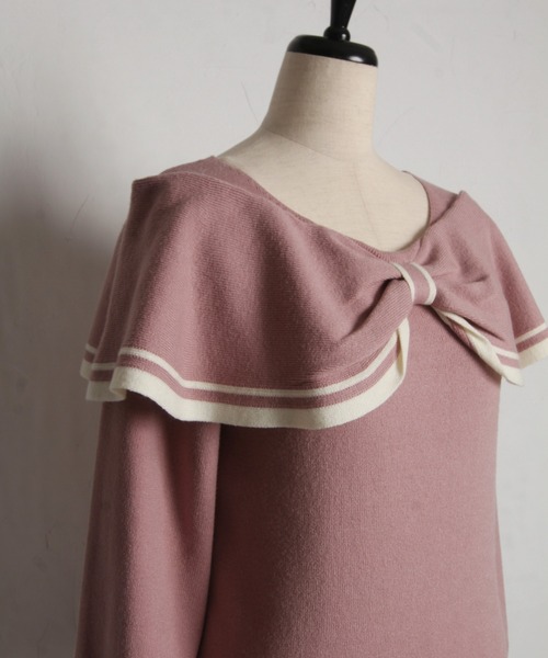 tocco closet(トッコ クローゼット)の「袖口パール付き前後2WAY配色リボンニットプルオーバー(ニット/セーター・レディース・アイボリー/ピンク・M)」の18枚目の写真
