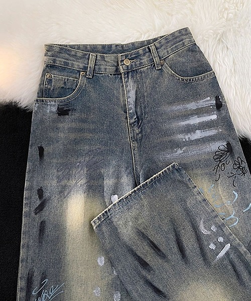 ADER スプレーペイントデニムパンツ 新品タグ付き R4056 ベーシックストレートデニム(M ダメージ/ペンキ): パンツ