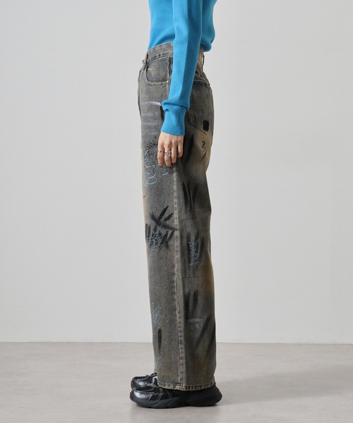 ADER スプレーペイントデニムパンツ 新品タグ付き R4056 ベーシックストレートデニム(M ダメージ/ペンキ): パンツ