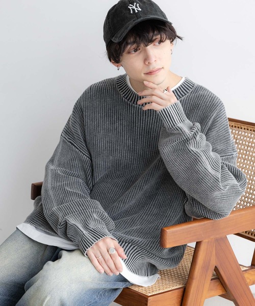 RAGEBLUE（レイジブルー）の「袖ボリュームピグメント/クルーネックアゼニット（ニット/セーター・メンズ・グレー/ピンク/ブルー・MEDIUM/LARGE）」の2枚目の写真