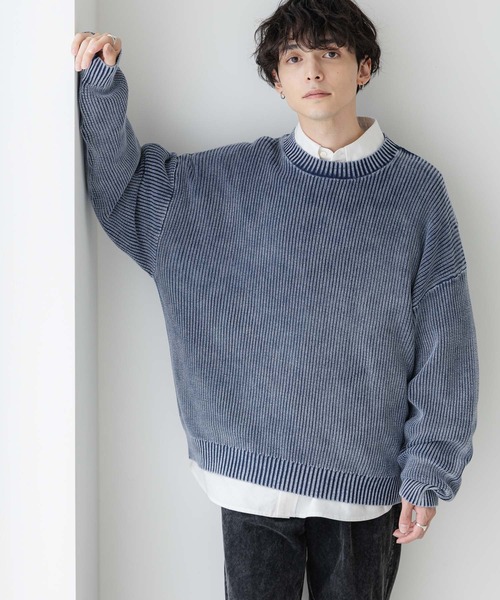 RAGEBLUE（レイジブルー）の「袖ボリュームピグメント/クルーネックアゼニット（ニット/セーター・メンズ・グレー/ピンク/ブルー・MEDIUM/LARGE）」の3枚目の写真