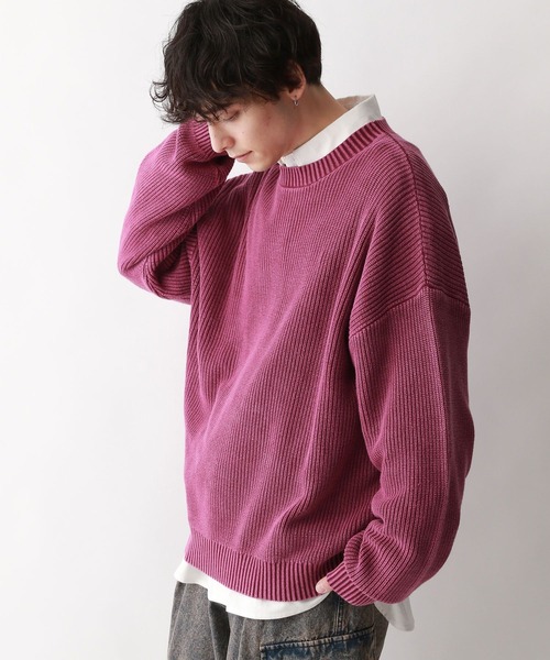 RAGEBLUE（レイジブルー）の「袖ボリュームピグメント/クルーネックアゼニット（ニット/セーター・メンズ・グレー/ピンク/ブルー・MEDIUM/LARGE）」の9枚目の写真