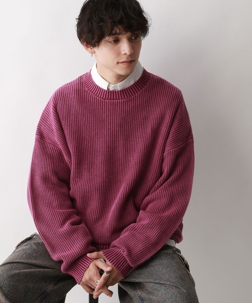 RAGEBLUE（レイジブルー）の「袖ボリュームピグメント/クルーネックアゼニット（ニット/セーター・メンズ・グレー/ピンク/ブルー・MEDIUM/LARGE）」の8枚目の写真