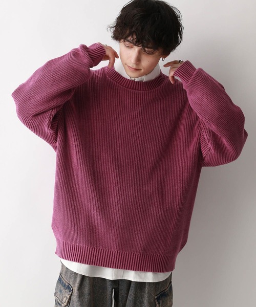 RAGEBLUE（レイジブルー）の「袖ボリュームピグメント/クルーネックアゼニット（ニット/セーター・メンズ・グレー/ピンク/ブルー・MEDIUM/LARGE）」の6枚目の写真