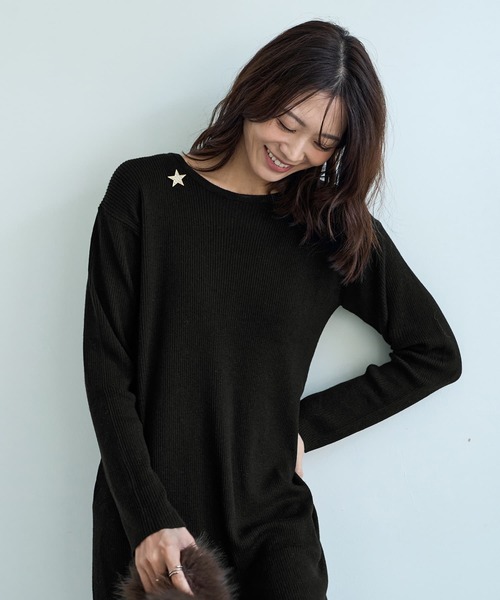 STYLE DELI(スタイルデリ)の「エアリー細リブニットワンピースB(ワンピース・レディース・グレー系その他/ブラック/レッド系その他・MEDIUM/SMALL)」の4枚目の写真