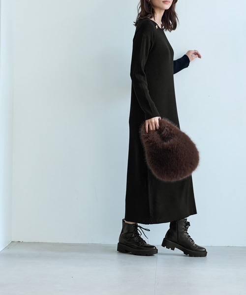 STYLE DELI(スタイルデリ)の「エアリー細リブニットワンピースB(ワンピース・レディース・グレー系その他/ブラック/レッド系その他・MEDIUM/SMALL)」の5枚目の写真