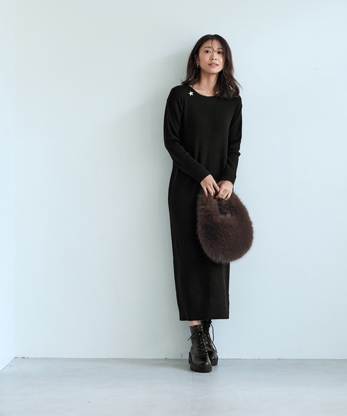 STYLE DELI(スタイルデリ)の「エアリー細リブニットワンピースB(ワンピース・レディース・グレー系その他/ブラック/レッド系その他・MEDIUM/SMALL)」の8枚目の写真