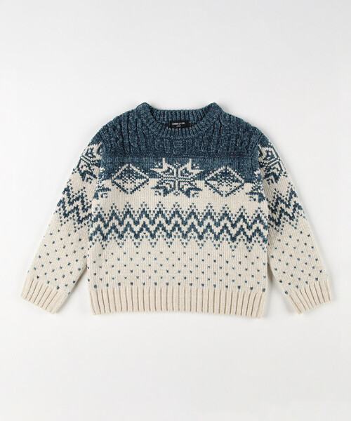 雪の結晶柄　グリーンニットセーター クリスマスニット ツリー ノルディック柄（ニット/セーター）｜UGLY