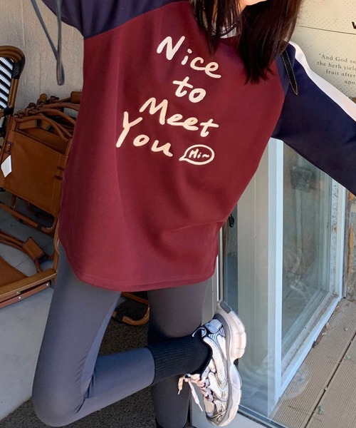 aimoha（アイモハ）の「ラグランスリーブスウェット（スウェット・レディース・ホワイト/ワインレッド・FREE）」の7枚目の写真