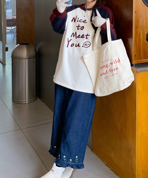 aimoha（アイモハ）の「ラグランスリーブスウェット（スウェット・レディース・ホワイト/ワインレッド・FREE）」の5枚目の写真