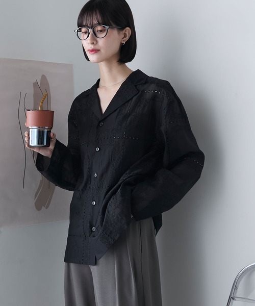 forksy.】カットワークレースシアーワイドシャツ（シャツ/ブラウス