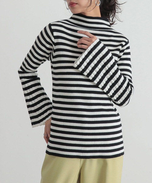 n'OrLABEL(ノアールレーベル)の「『配色セミフレアスリーブニット』(ニット/セーター・レディース・グレイッシュベージュ/ホワイト/ブルー/ブラック・L~LL/S~M/3L)」の15枚目の写真