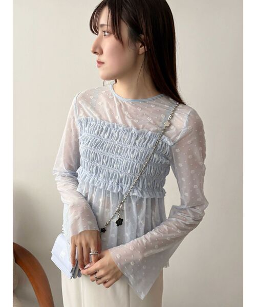 MERCURYDUO(マーキュリーデュオ)の「【MARY QUANTコラボ】フロッキープリントシャーリングカットソー(Tシャツ/カットソー・レディース・オフホワイト/ライトブルー/ブラック・FREE)」の7枚目の写真