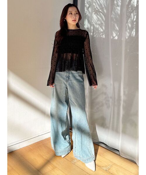 MERCURYDUO(マーキュリーデュオ)の「【MARY QUANTコラボ】フロッキープリントシャーリングカットソー(Tシャツ/カットソー・レディース・オフホワイト/ライトブルー/ブラック・FREE)」の11枚目の写真