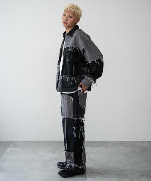 WEGO（ウィゴー）の「WEGO/ワイドクレイジーパターンデニムパンツ（デニムパンツ・メンズ・ブラック/ブラック系その他・LARGE/MEDIUM）」の6枚目の写真