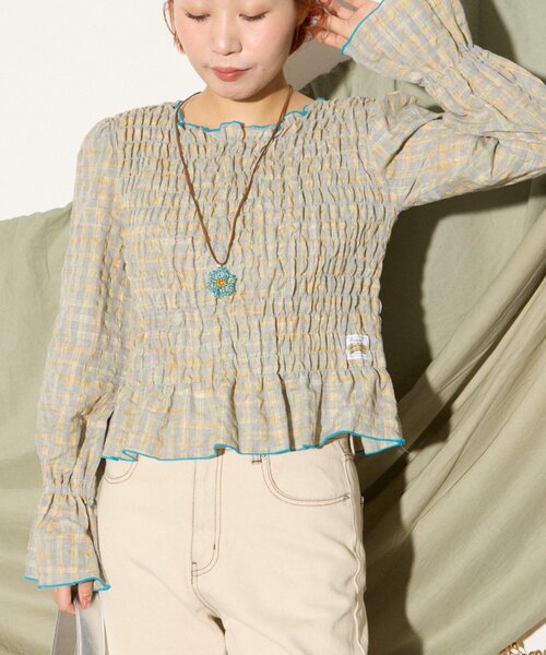HELLO.SANFRANCISCO(ハローサンフランシスコ)の「【HELLO.SANFRANCISCO】配色メローシャーリングチェックブラウス(シャツ/ブラウス・レディース・グレー/ブラウン・ONE SIZE)」の5枚目の写真