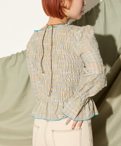 HELLO.SANFRANCISCO(ハローサンフランシスコ)の「【HELLO.SANFRANCISCO】配色メローシャーリングチェックブラウス(シャツ/ブラウス・レディース・グレー/ブラウン・ONE SIZE)」の6枚目の写真