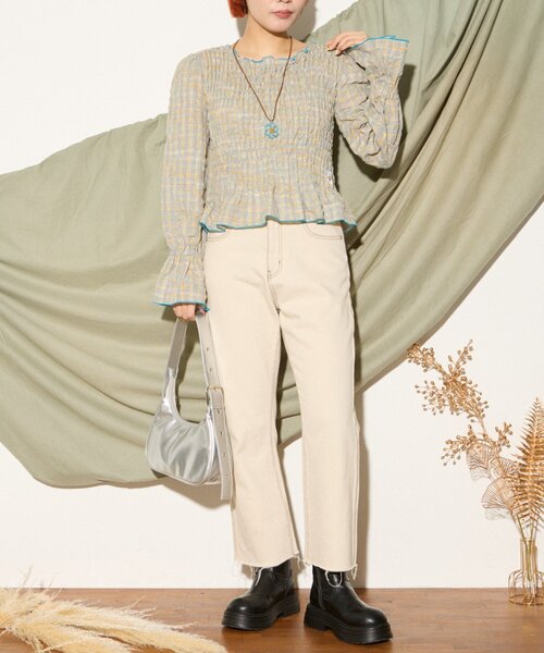 HELLO.SANFRANCISCO(ハローサンフランシスコ)の「【HELLO.SANFRANCISCO】配色メローシャーリングチェックブラウス(シャツ/ブラウス・レディース・グレー/ブラウン・ONE SIZE)」の9枚目の写真