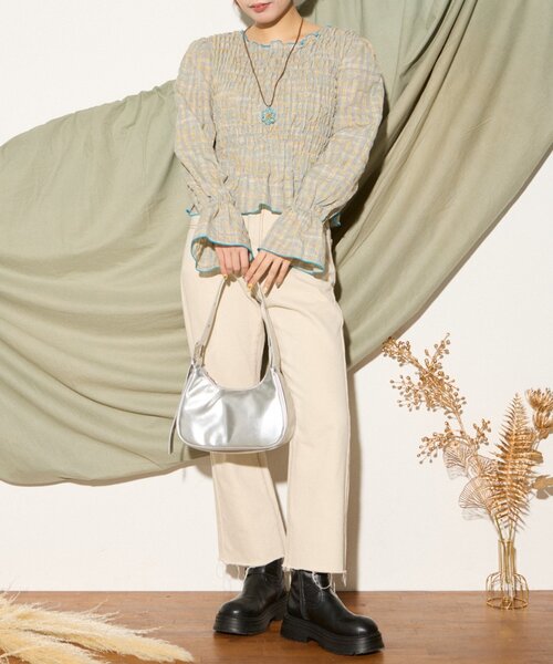 HELLO.SANFRANCISCO(ハローサンフランシスコ)の「【HELLO.SANFRANCISCO】配色メローシャーリングチェックブラウス(シャツ/ブラウス・レディース・グレー/ブラウン・ONE SIZE)」の10枚目の写真