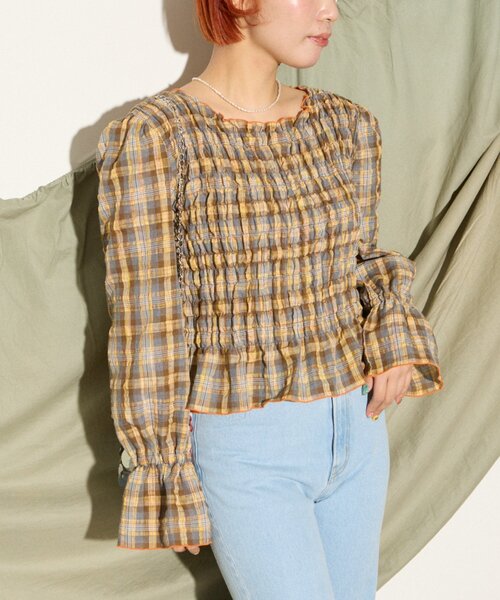 HELLO.SANFRANCISCO(ハローサンフランシスコ)の「【HELLO.SANFRANCISCO】配色メローシャーリングチェックブラウス(シャツ/ブラウス・レディース・グレー/ブラウン・ONE SIZE)」の14枚目の写真