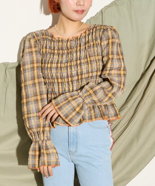 HELLO.SANFRANCISCO(ハローサンフランシスコ)の「【HELLO.SANFRANCISCO】配色メローシャーリングチェックブラウス(シャツ/ブラウス・レディース・グレー/ブラウン・ONE SIZE)」の16枚目の写真