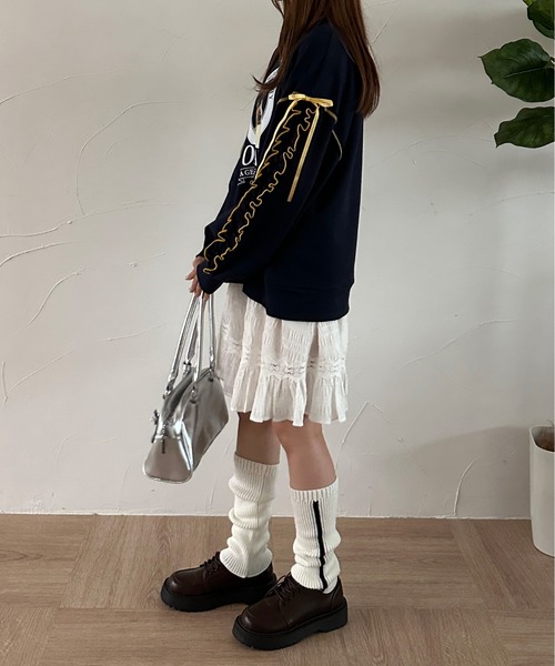 kutir(クティール)の「リボンドロストレース切り替えミニスカート(スカート・レディース・オフホワイト/ブラック・FREE)」の6枚目の写真