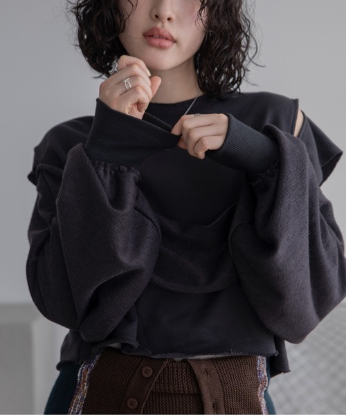 アシンメトリー裏使いトレーナートップス（スウェット）｜VACANCY