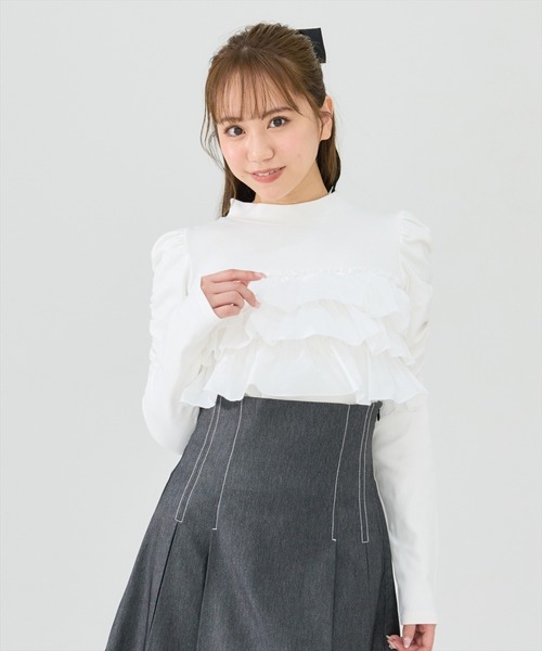 REDYAZEL(レディアゼル)の「異素材フリルトップス(Tシャツ/カットソー・レディース・オフホワイト/ブルー/ブラック・FREE)」の7枚目の写真