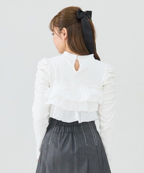 REDYAZEL(レディアゼル)の「異素材フリルトップス(Tシャツ/カットソー・レディース・オフホワイト/ブルー/ブラック・FREE)」の10枚目の写真