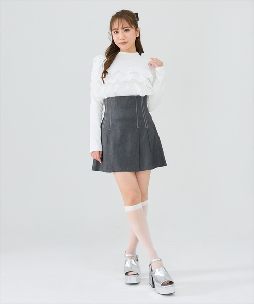 REDYAZEL(レディアゼル)の「異素材フリルトップス(Tシャツ/カットソー・レディース・オフホワイト/ブルー/ブラック・FREE)」の11枚目の写真