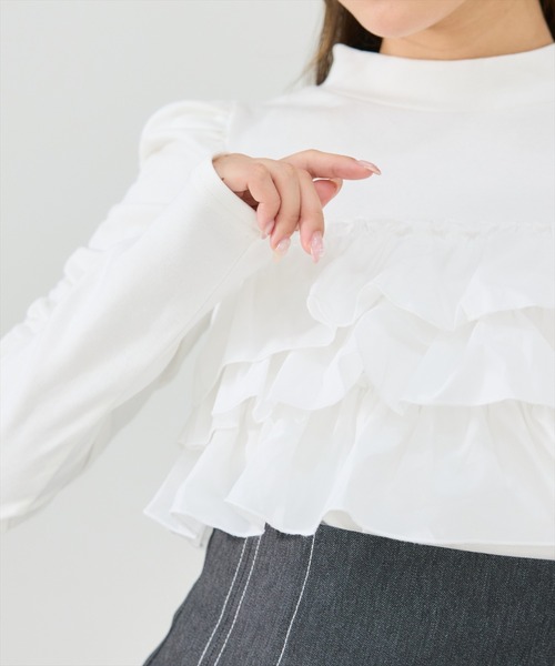 REDYAZEL(レディアゼル)の「異素材フリルトップス(Tシャツ/カットソー・レディース・オフホワイト/ブルー/ブラック・FREE)」の12枚目の写真