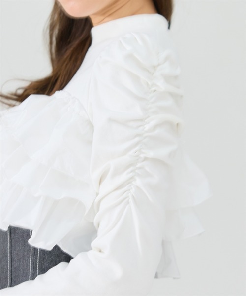 REDYAZEL(レディアゼル)の「異素材フリルトップス(Tシャツ/カットソー・レディース・オフホワイト/ブルー/ブラック・FREE)」の13枚目の写真