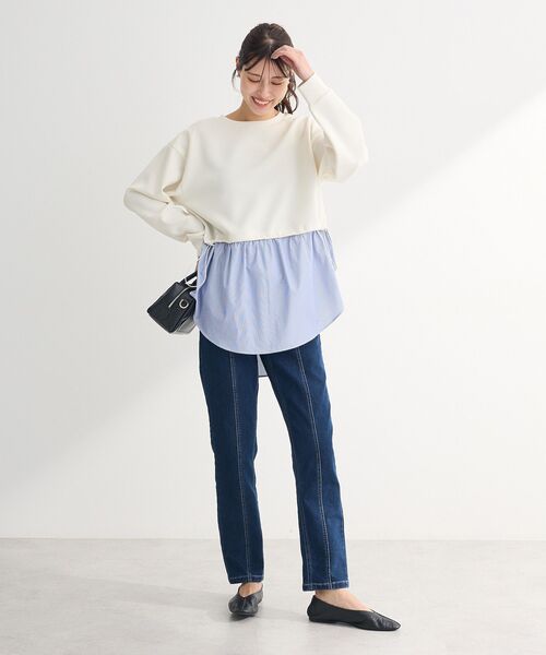 Green　Parks（グリーンパークス）の「GUMストレッチパネル切り替えデニムパンツ（デニムパンツ・レディース・ブラック/インディゴブルー・M/L）」の9枚目の写真