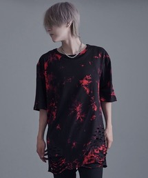 『Bernings Sho/バーニングショー』ムラ染め天竺ダメージ加工半袖クルーネック